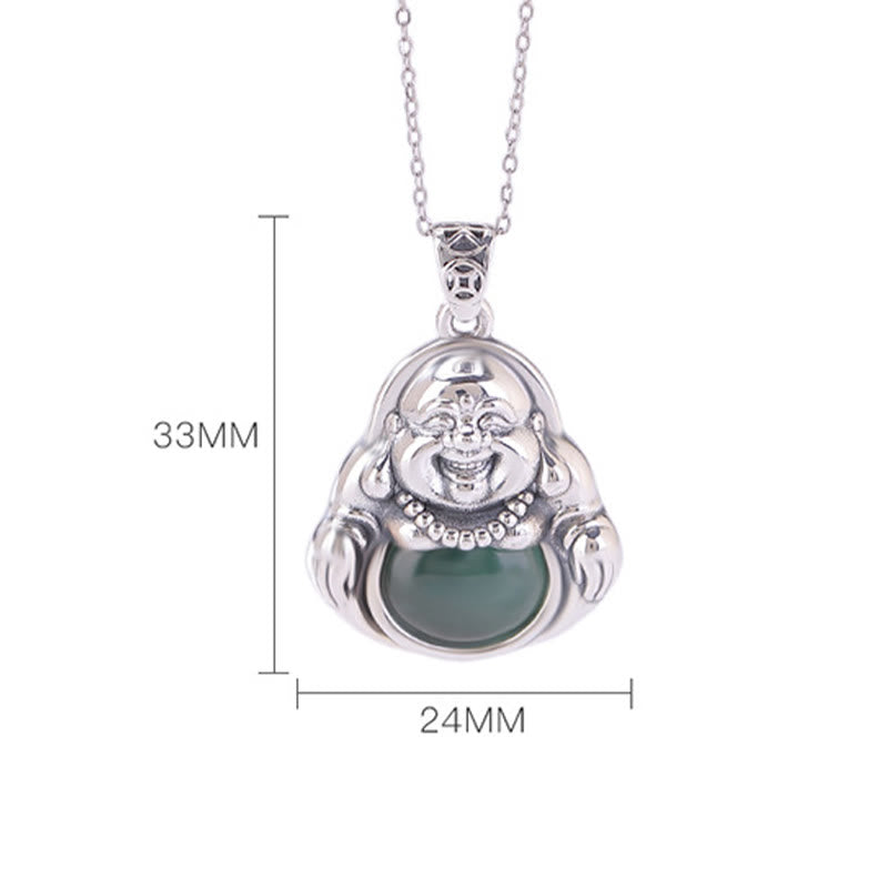 Cyan Jade Buddha Necklace for Success & Healing | 999 Silver