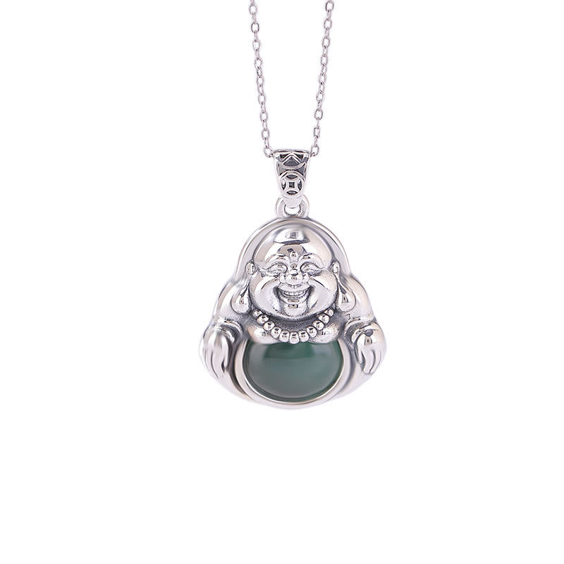 Cyan Jade Buddha Necklace for Success & Healing | 999 Silver