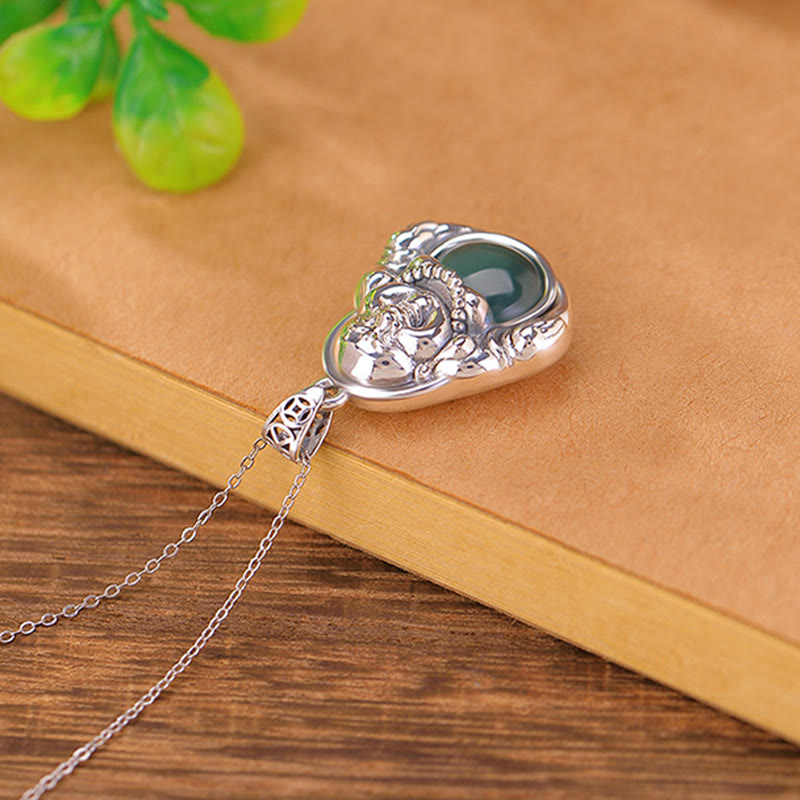 Cyan Jade Buddha Necklace for Success & Healing | 999 Silver