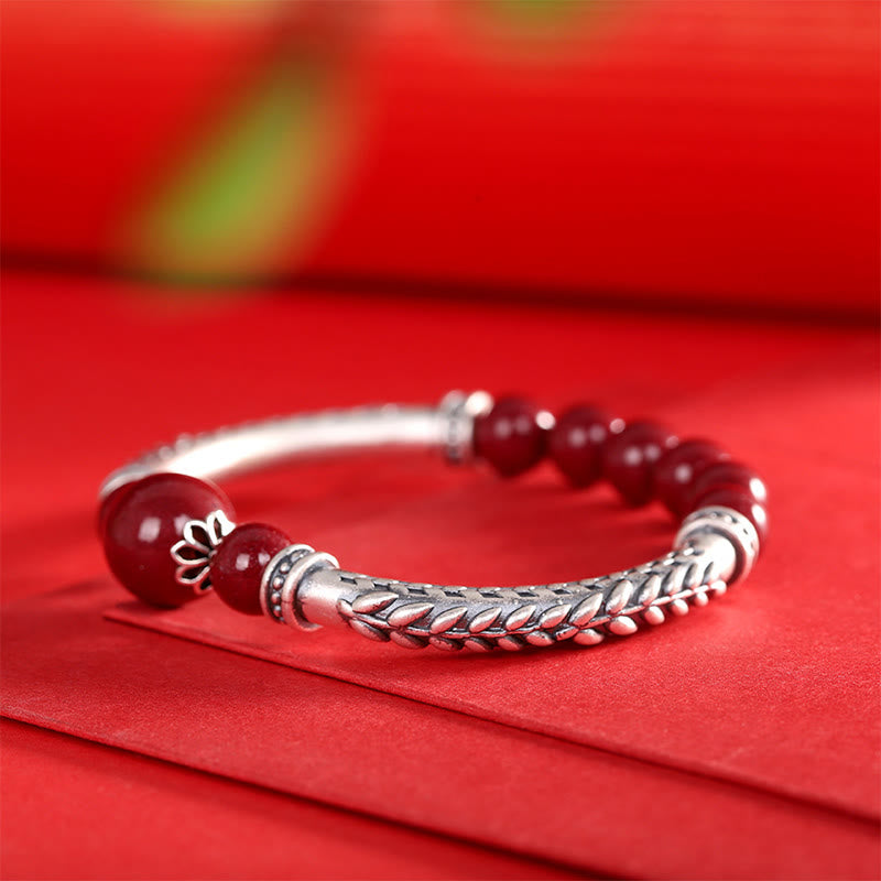 Cinnabar Wheat Ears 8mm Bracelet in Sterling Silver