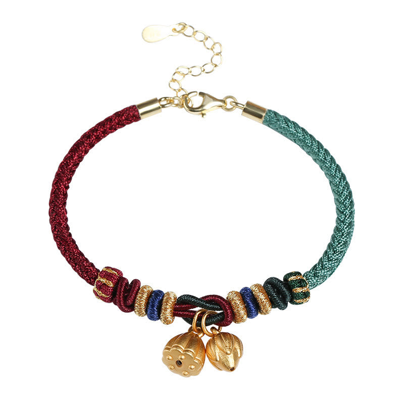 Sterling Silver Lotus Pod Red Green String Bracelet