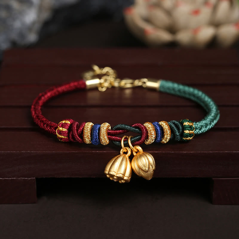 Sterling Silver Lotus Pod Red Green String Bracelet