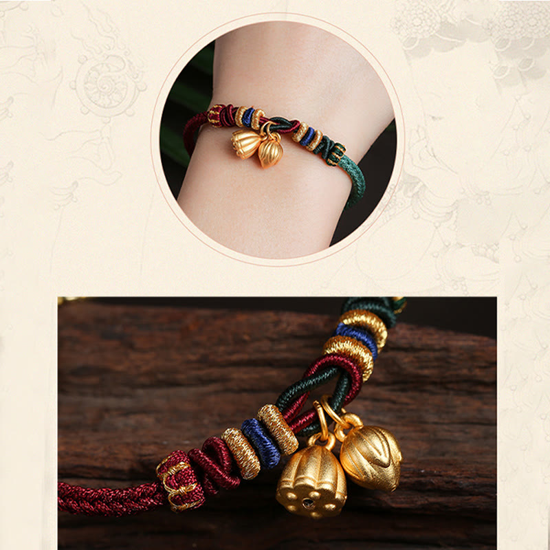 Sterling Silver Lotus Pod Red Green String Bracelet