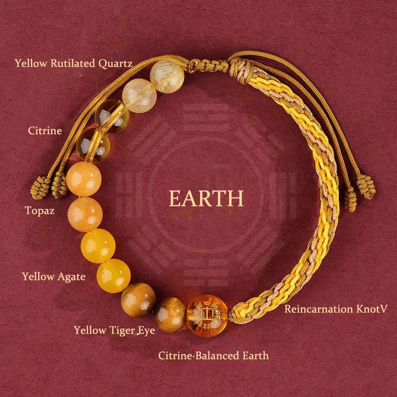 Five Elements Crystal Agate Wealth Bracelet with Reincarnation Knot
