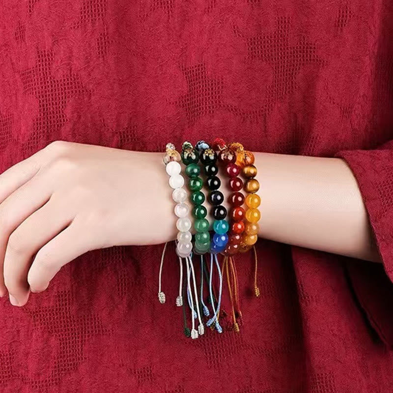 Five Elements Crystal Agate Wealth Bracelet with Reincarnation Knot
