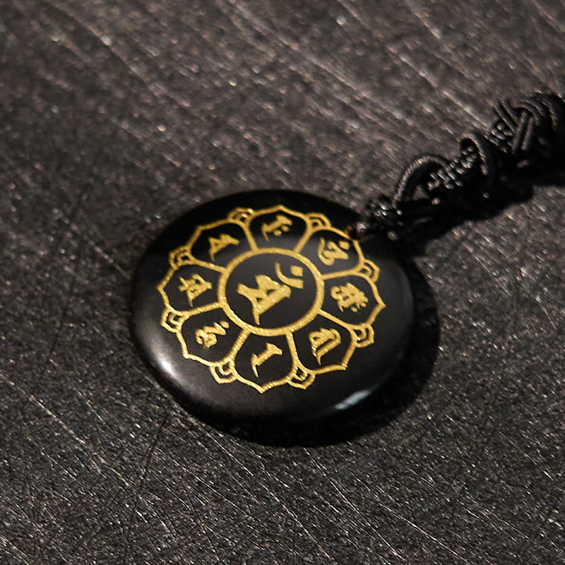 Om Mani Padme Hum Necklace | Black Obsidian Strength Pendant