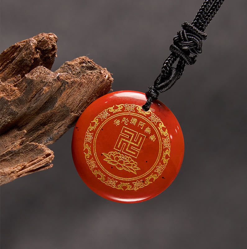 Swastika Lotus Pattern Black Obsidian Purification Necklace