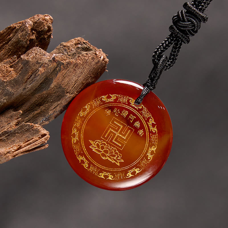 Swastika Lotus Pattern Black Obsidian Purification Necklace