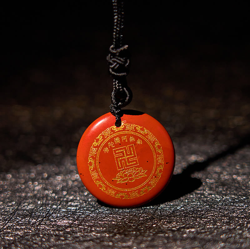 Swastika Lotus Pattern Black Obsidian Purification Necklace