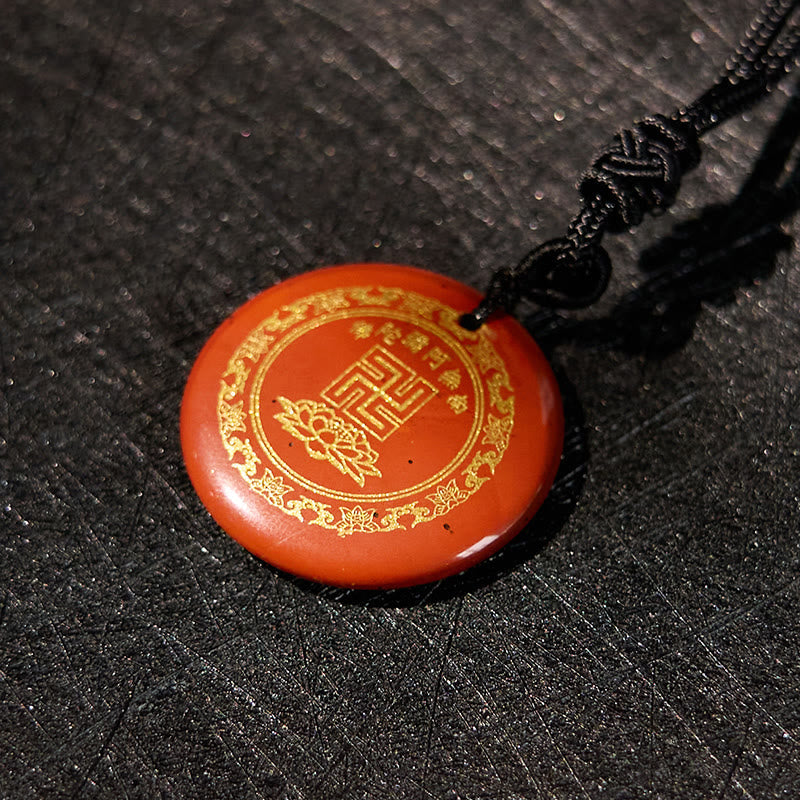 Swastika Lotus Pattern Black Obsidian Purification Necklace