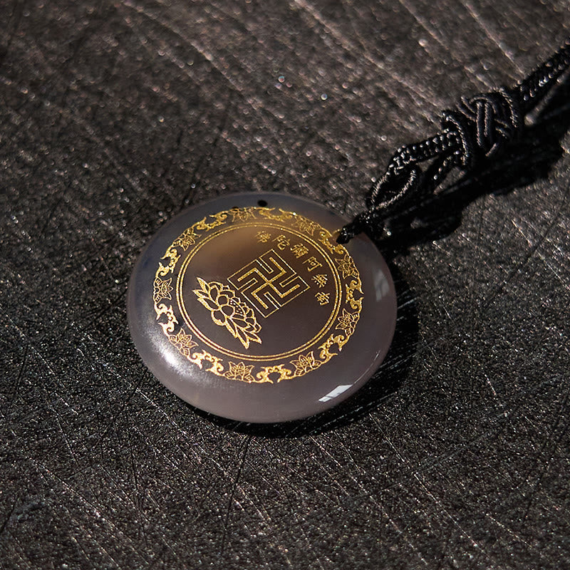 Swastika Lotus Pattern Black Obsidian Purification Necklace