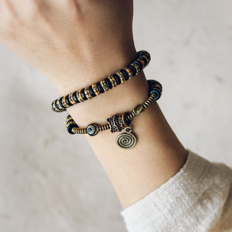 8mm Yak Bone Ebony Wood Strength Double Wrap Bracelet