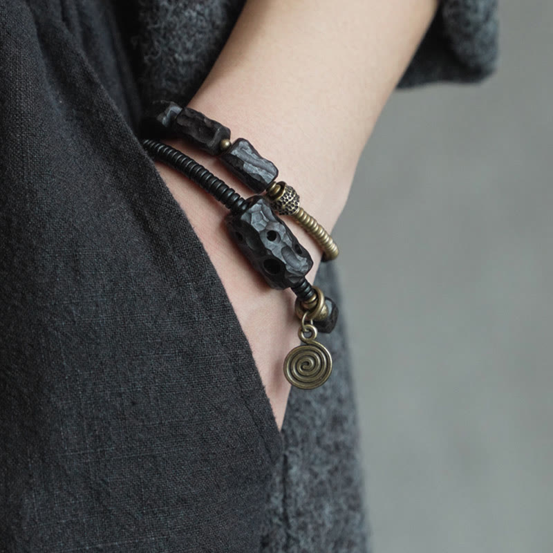 8.5mm Ebony Wood Red Agate Peace Double Wrap Bracelet