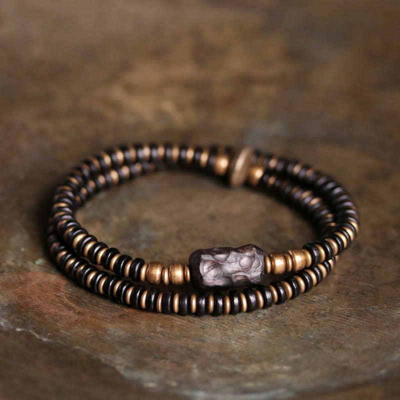 Ebony Wood Green Sandalwood Double Wrap Bracelet for Calm