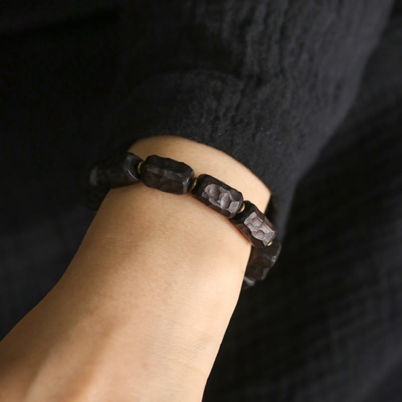 8.5mm Ebony Wood Peace Bracelet with Copper Rings 14-17.5cm