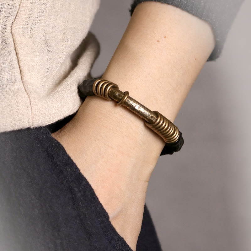 8.5mm Ebony Wood Peace Bracelet with Copper Rings 14-17.5cm