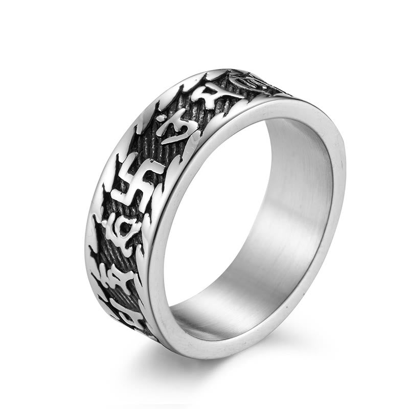 Unisex Titanium Steel Om Mani Padme Hum Ring - Six True Words Symbolism