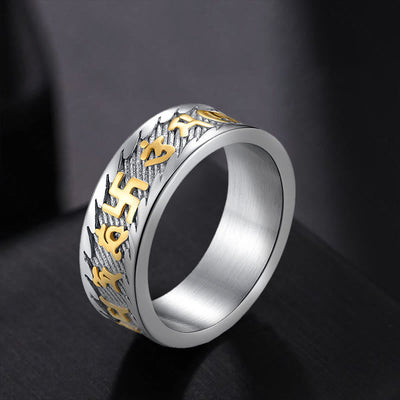 Unisex Titanium Steel Om Mani Padme Hum Ring - Six True Words Symbolism