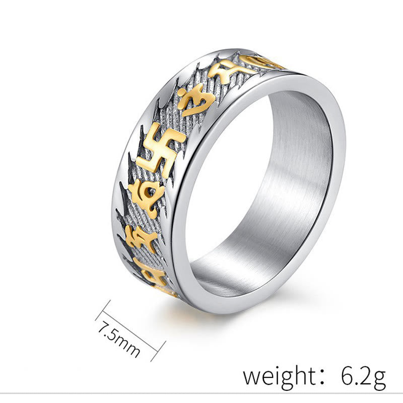 Unisex Titanium Steel Om Mani Padme Hum Ring - Six True Words Symbolism