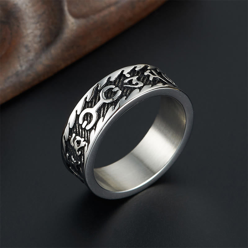 Unisex Titanium Steel Om Mani Padme Hum Ring - Six True Words Symbolism