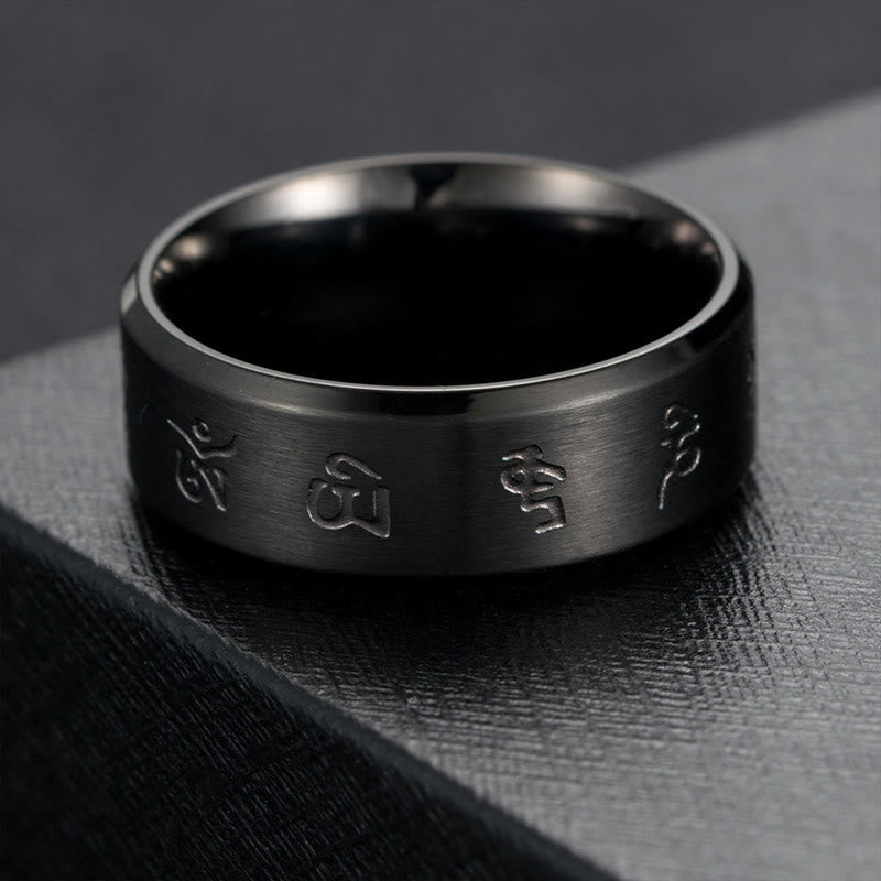 Black Jambhala Mantra Titanium Steel Ring