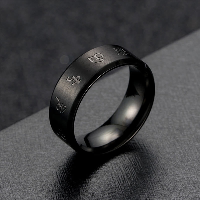Black Jambhala Mantra Titanium Steel Ring