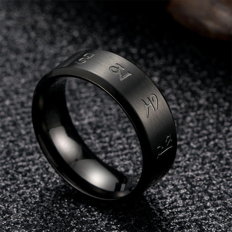 Black Jambhala Mantra Titanium Steel Ring