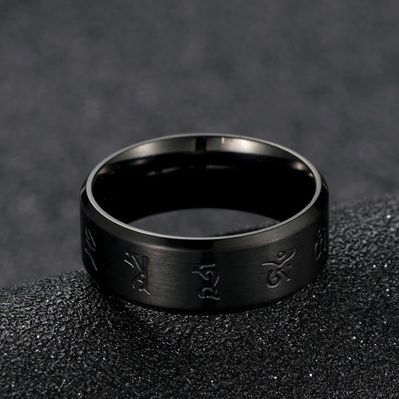 Black Jambhala Mantra Titanium Steel Ring