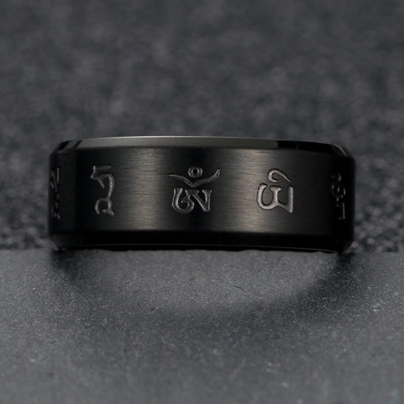 Black Jambhala Mantra Titanium Steel Ring