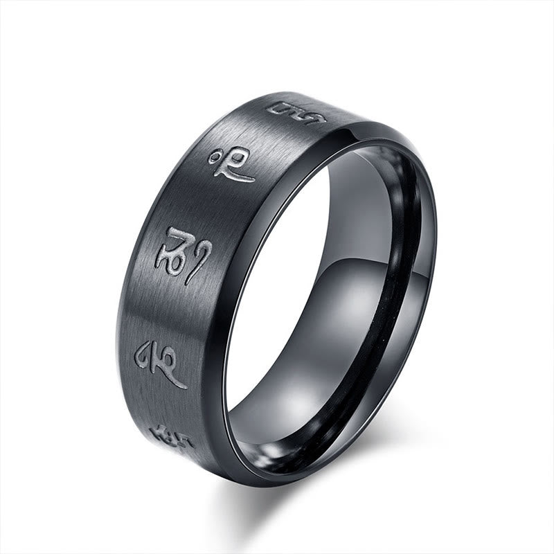 Black Jambhala Mantra Titanium Steel Ring