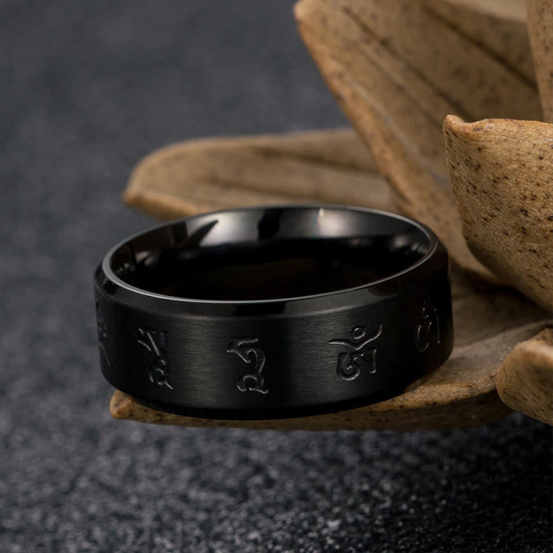 Black Jambhala Mantra Titanium Steel Ring