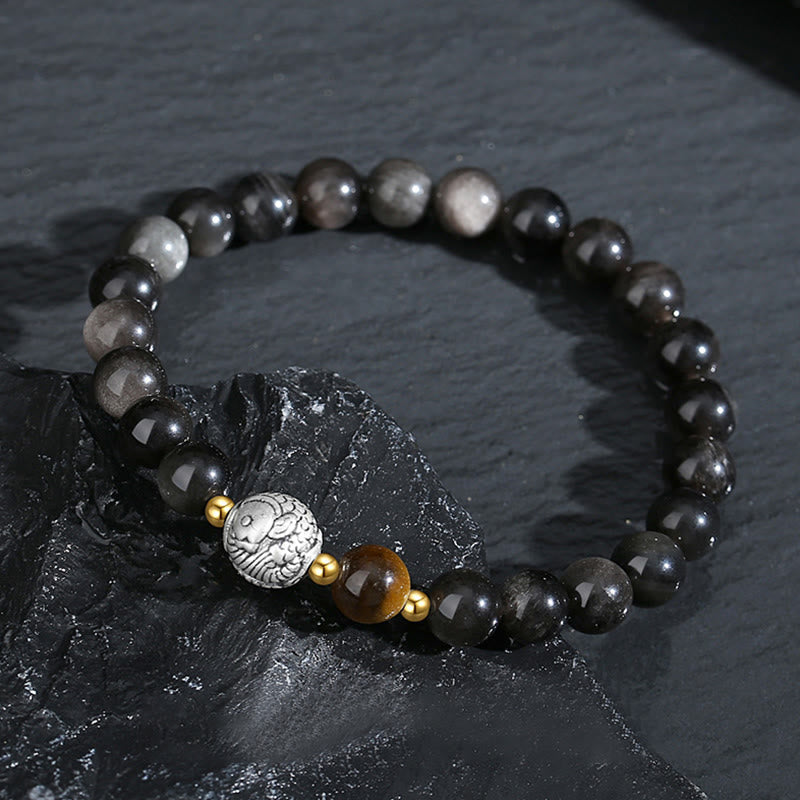 Black Obsidian & Tiger Eye Koi Fish Bracelet