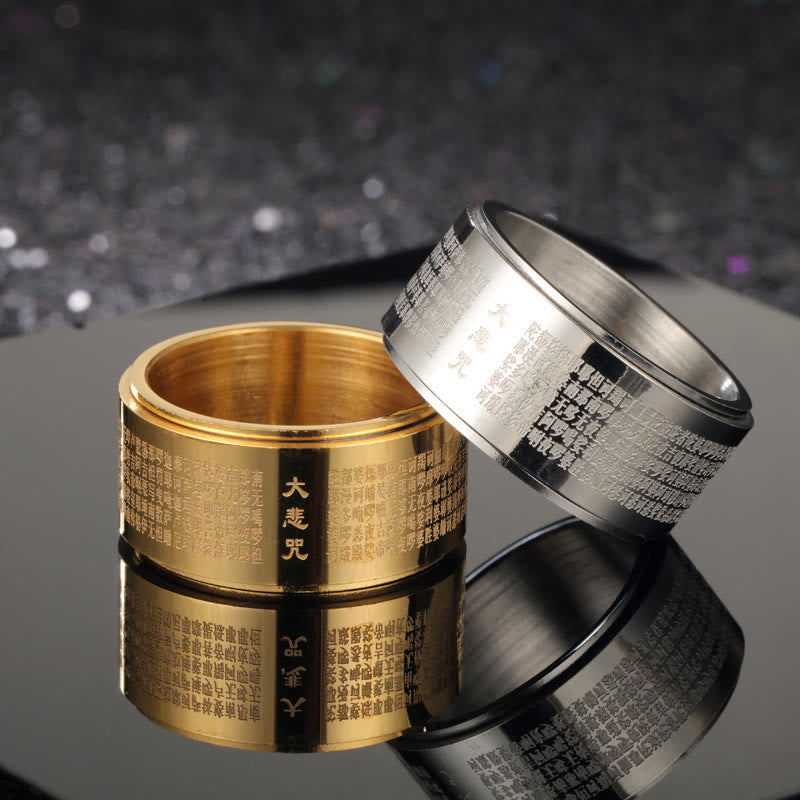 Great Compassion Mantra Rotatable Titanium Steel Ring US8