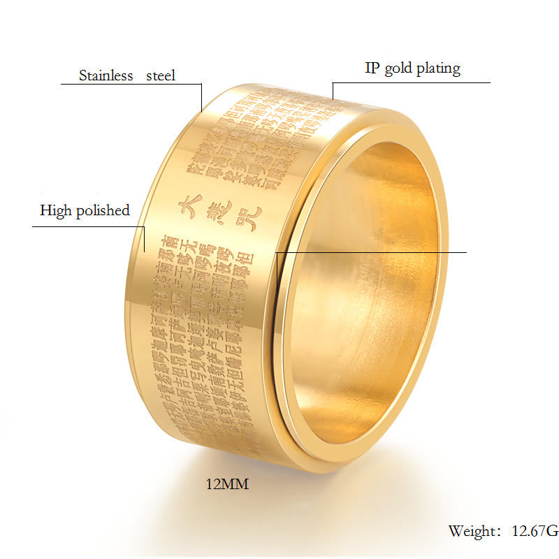 Great Compassion Mantra Rotatable Titanium Steel Ring US8