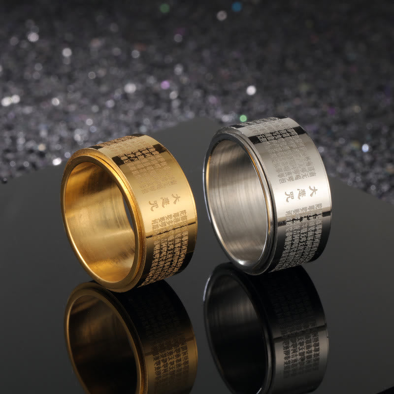Great Compassion Mantra Rotatable Titanium Steel Ring US8