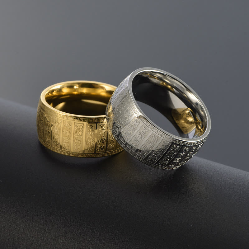 Gold Spiritual Ring with Chinese Characters Engraved | Balance & Harmony