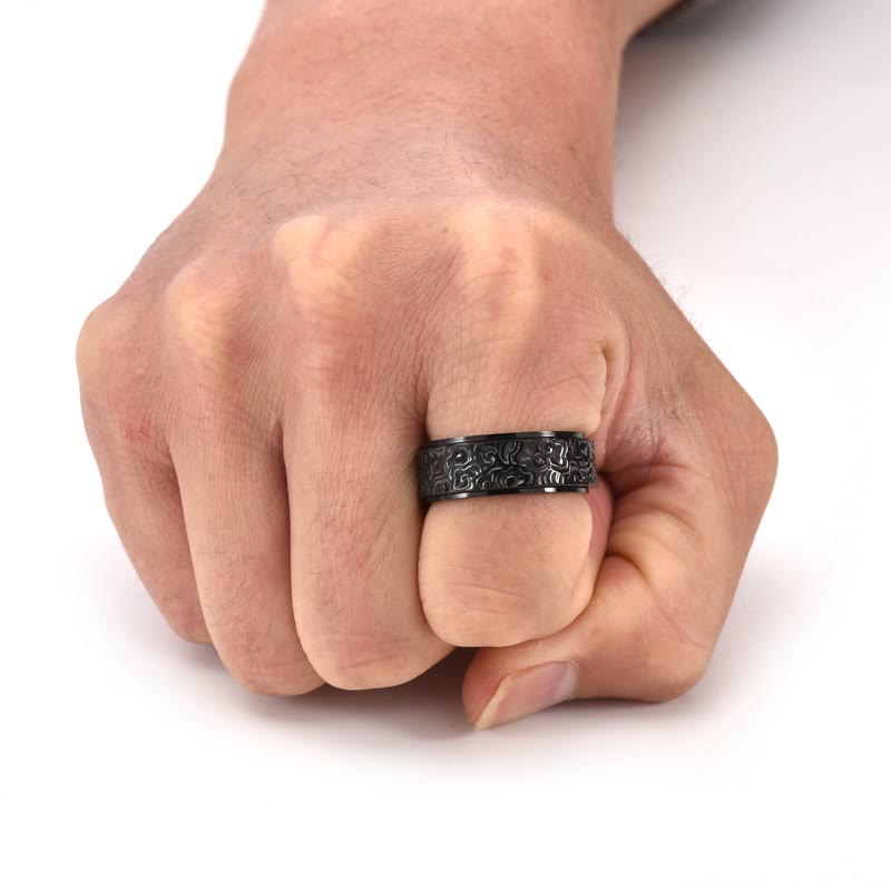 Auspicious Clouds Titanium Steel Balance Ring - Adjustable Sizing