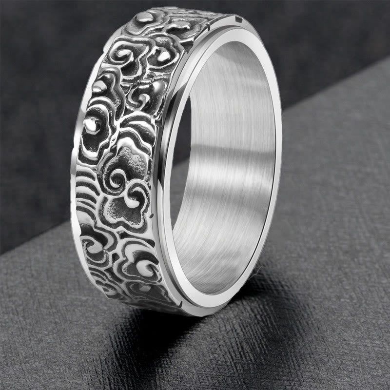 Auspicious Clouds Titanium Steel Balance Ring - Adjustable Sizing