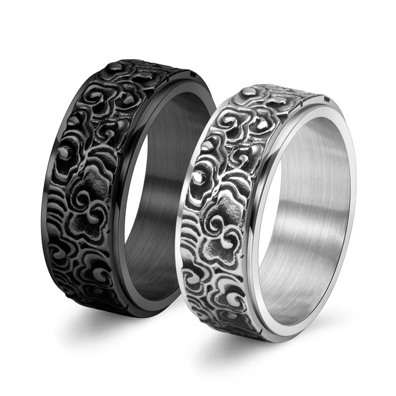 Auspicious Clouds Titanium Steel Balance Ring - Adjustable Sizing