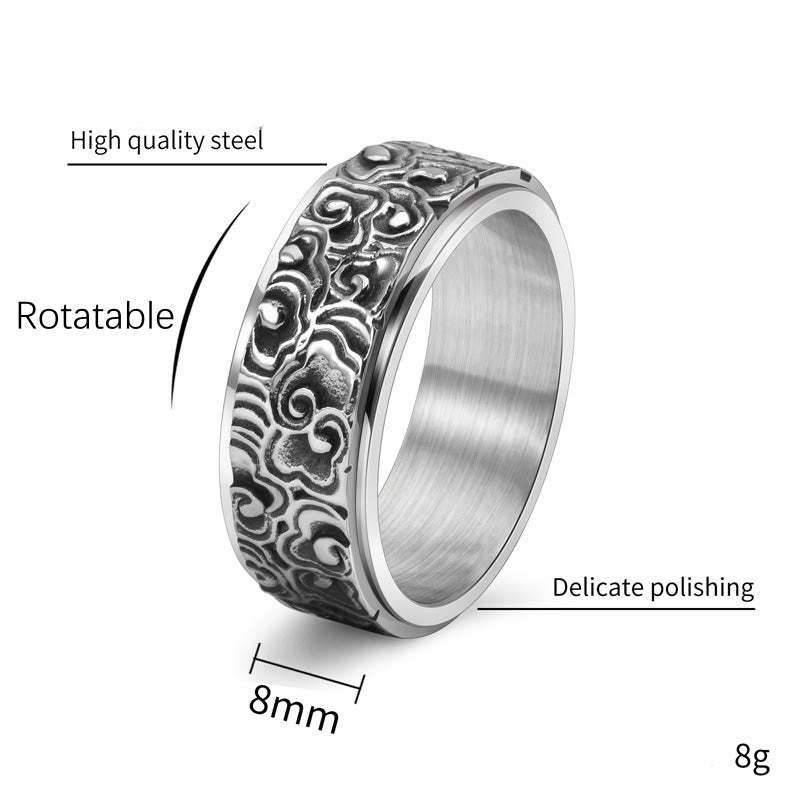Auspicious Clouds Titanium Steel Balance Ring - Adjustable Sizing