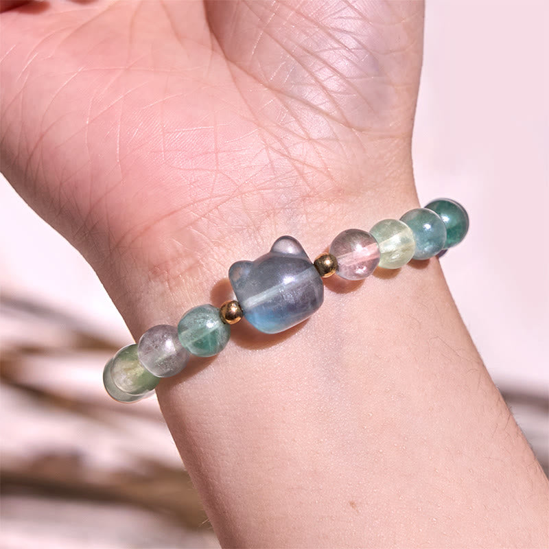 Multi-Stone Crystal Cat Head Bracelet for Healing