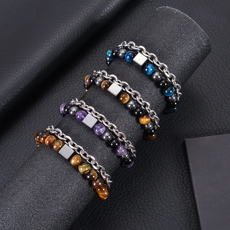 8mm Colorful Tiger Eye Double Wrap Protection Bracelet