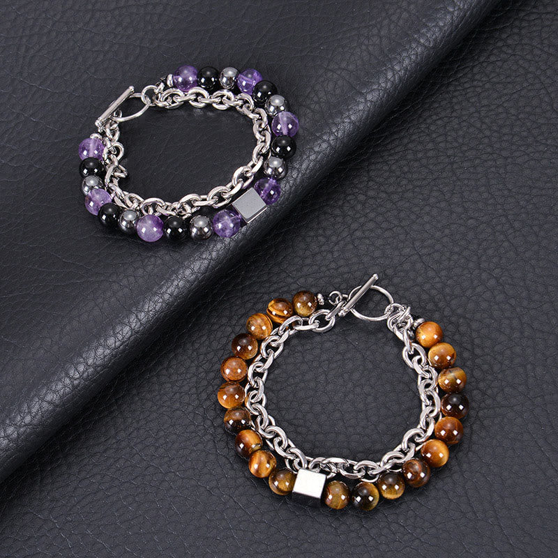 8mm Colorful Tiger Eye Double Wrap Protection Bracelet