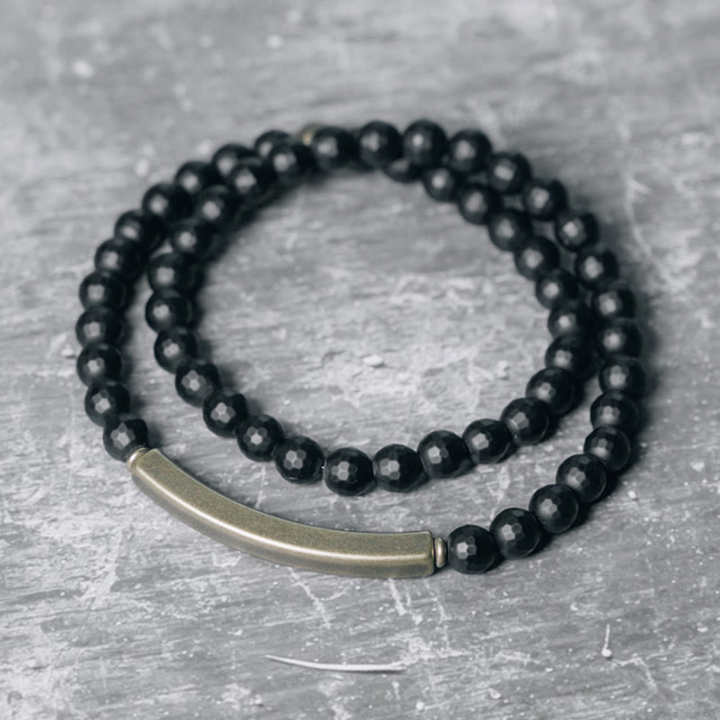 6mm Black Onyx Copper Double Wrap Protection Bracelet
