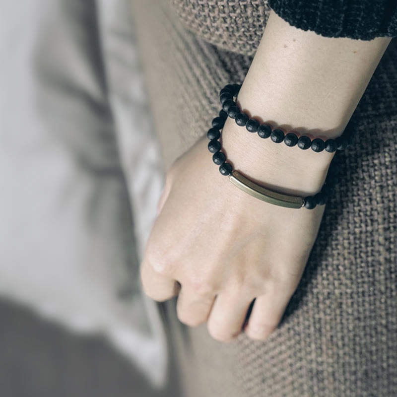 6mm Black Onyx Copper Double Wrap Protection Bracelet