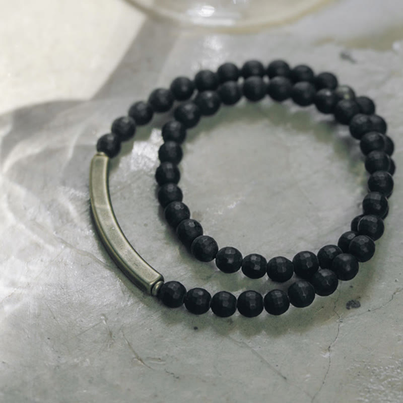 6mm Black Onyx Copper Double Wrap Protection Bracelet