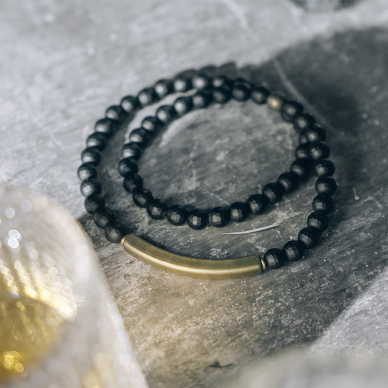 6mm Black Onyx Copper Double Wrap Protection Bracelet