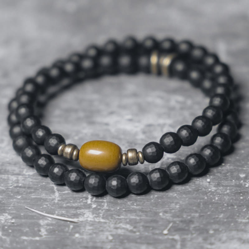 6mm Black Onyx Topaz Double Wrap Protection Bracelet