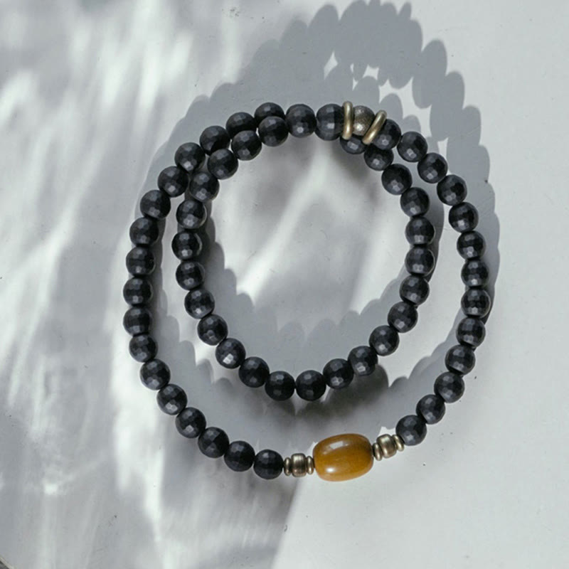 6mm Black Onyx Topaz Double Wrap Protection Bracelet