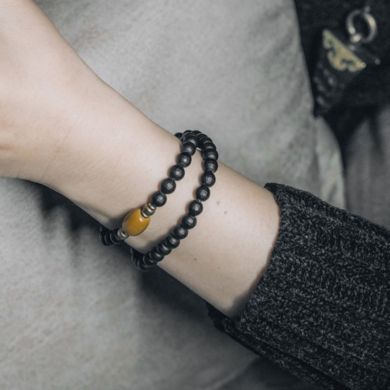 6mm Black Onyx Topaz Double Wrap Protection Bracelet